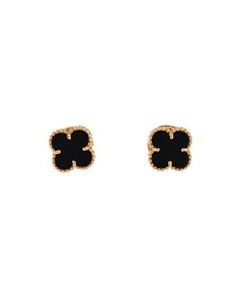 Pre-owned Van Cleef & Arpels Pre-Owned Van Cleef & Arpels Sweet Alhambra Stud Earrings 18K Gold and Onyx