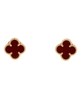 Pre-owned Van Cleef & Arpels Pre-Owned Van Cleef & Arpels Sweet Alhambra Stud Earrings 18K Rose Gold and Carnelian