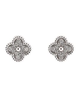 Pre-owned Van Cleef & Arpels Pre-Owned Van Cleef & Arpels Sweet Alhambra Stud Earrings 18K White Gold and Diamonds