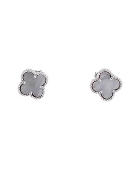 Pre-owned Van Cleef & Arpels Pre-Owned Van Cleef & Arpels Sweet Alhambra Stud Earrings 18K White Gold and Mother of Pearl