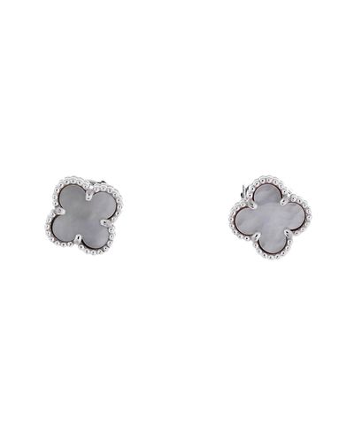 Pre-owned Van Cleef & Arpels Pre-Owned Van Cleef & Arpels Sweet Alhambra Stud Earrings 18K White Gold and Mother of Pearl