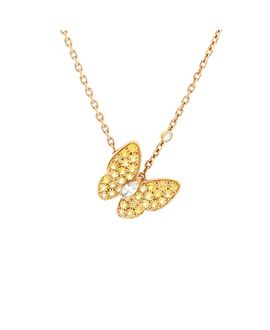 Pre-owned Van Cleef & Arpels Pre-Owned Van Cleef & Arpels Two Butterfly Pendant Necklace 18K Gold with Yellow Sapphires and Diamonds, 16.25