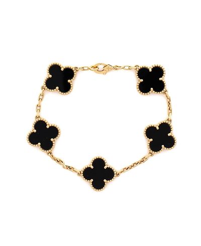 Pre-owned Van Cleef & Arpels Pre-Owned Van Cleef & Arpels Vintage-Like Alhambra 5 Motifs Bracelet 18K Gold and Onyx