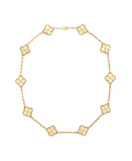 Pre-owned Van Cleef & Arpels Pre-Owned Van Cleef & Arpels Vintage Alhambra 10 Motifs Necklace Guilloche 18K Gold, 16.75