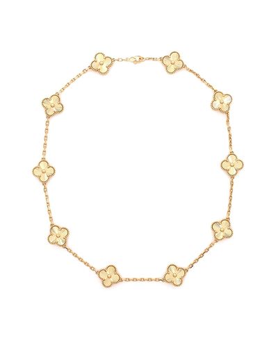 Pre-owned Van Cleef & Arpels Pre-Owned Van Cleef & Arpels Vintage Alhambra 10 Motifs Necklace Guilloche 18K Gold, 16.75