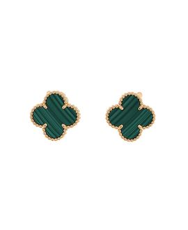 Pre-owned Van Cleef & Arpels Pre-Owned Van Cleef & Arpels Vintage Alhambra Earrings 18K Gold and Malachite