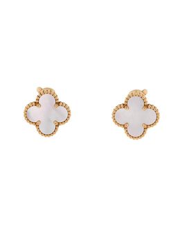 Pre-owned Van Cleef & Arpels Pre-Owned Van Cleef & Arpels Vintage Alhambra Earrings 18K Gold and Mother of Pearl
