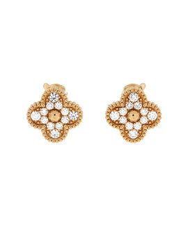 Pre-owned Van Cleef & Arpels Pre-Owned Van Cleef & Arpels Vintage Alhambra Earrings 18K Gold with Diamonds