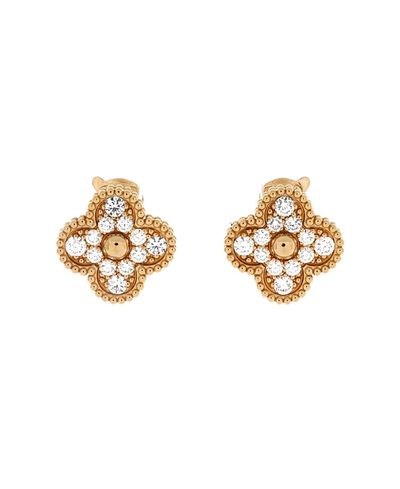 Pre-owned Van Cleef & Arpels Pre-Owned Van Cleef & Arpels Vintage Alhambra Earrings 18K Gold with Diamonds