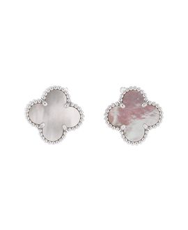Pre-owned Van Cleef & Arpels Pre-Owned Van Cleef & Arpels Vintage Alhambra Earrings 18K White Gold and Mother of Pearl