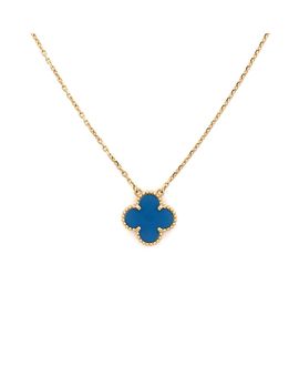 Pre-owned Van Cleef & Arpels Pre-Owned Van Cleef & Arpels Vintage Alhambra Pendant Necklace 18K Gold and Agate, 16.5