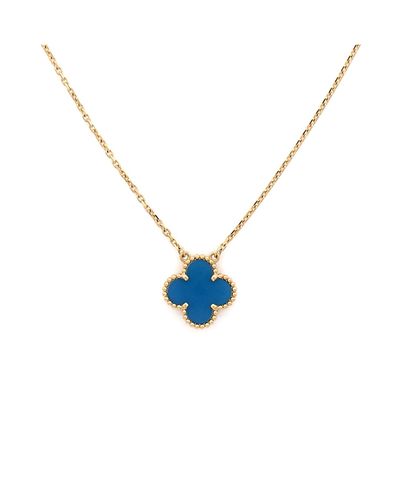 Pre-owned Van Cleef & Arpels Pre-Owned Van Cleef & Arpels Vintage Alhambra Pendant Necklace 18K Gold and Agate, 16.5