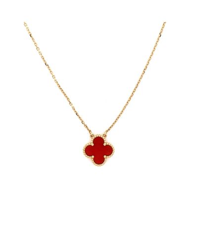 Pre-owned Van Cleef & Arpels Pre-Owned Van Cleef & Arpels Vintage Alhambra Pendant Necklace 18K Gold and Carnelian