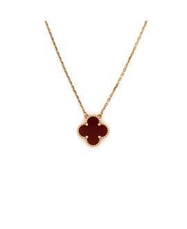 Pre-owned Van Cleef & Arpels Pre-Owned Van Cleef & Arpels Vintage Alhambra Pendant Necklace 18K Gold and Carnelian, 18.5