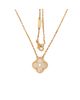 Pre-owned Van Cleef & Arpels Pre-Owned Van Cleef & Arpels Vintage Alhambra Pendant Necklace 18K Gold and Gold Mother of Pearl with Diamond, 16.5 - 4