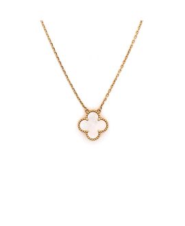 Pre-owned Van Cleef & Arpels Pre-Owned Van Cleef & Arpels Vintage Alhambra Pendant Necklace 18K Gold and Mother of Pearl, 18.25