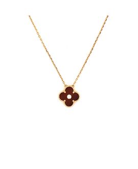 Pre-owned Van Cleef & Arpels Pre-Owned Van Cleef & Arpels Vintage Alhambra Pendant Necklace 18K Rose Gold and Bull's Eye with Diamond, 16.25