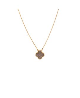 Pre-owned Van Cleef & Arpels Pre-Owned Van Cleef & Arpels Vintage Alhambra Pendant Necklace 18K Rose Gold and Grey Mother of Pearl, 18.5