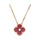 Pre-owned Van Cleef & Arpels Pre-Owned Van Cleef & Arpels Vintage Alhambra Pendant Necklace 18K Rose Gold and Rhodonite with Diamond, 16.5 - 2