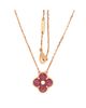 Pre-owned Van Cleef & Arpels Pre-Owned Van Cleef & Arpels Vintage Alhambra Pendant Necklace 18K Rose Gold and Rhodonite with Diamond, 16.5 - 3