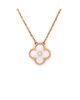 Pre-owned Van Cleef & Arpels Pre-Owned Van Cleef & Arpels Vintage Alhambra Pendant Necklace 18K Rose Gold and White Mother of Pearl with Diamond, 16.25 - 2