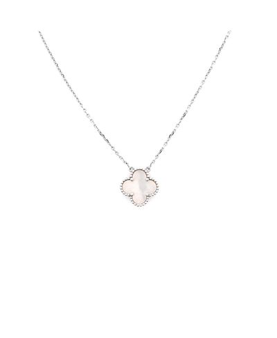 Pre-owned Van Cleef & Arpels Pre-Owned Van Cleef & Arpels Vintage Alhambra Pendant Necklace 18K White Gold and Mother of Pearl, 16.5