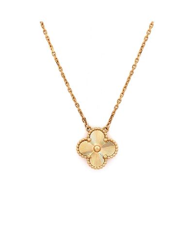 Pre-owned Van Cleef & Arpels Pre-Owned Van Cleef & Arpels Vintage Alhambra Pendant Necklace Guilloche 18K Gold, 16.5"