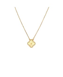 Pre-owned Van Cleef & Arpels Pre-Owned Van Cleef & Arpels Vintage Alhambra Pendant Necklace Guilloche 18K Gold, 18.5