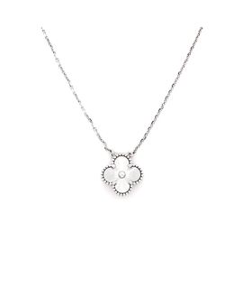 Pre-owned Van Cleef & Arpels Pre-Owned Van Cleef & Arpels Vintage Alhambra Pendant Necklace Guilloche 18K White Gold, 16.25