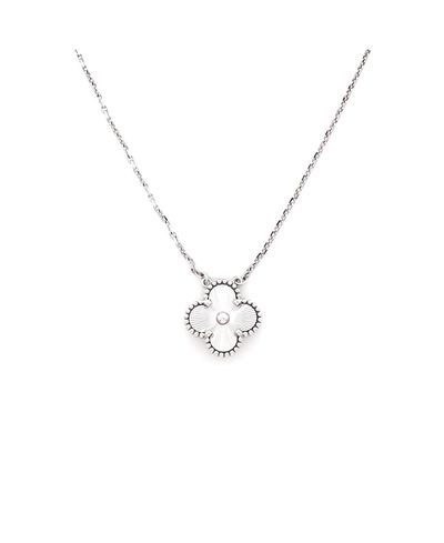 Pre-owned Van Cleef & Arpels Pre-Owned Van Cleef & Arpels Vintage Alhambra Pendant Necklace Guilloche 18K White Gold, 16.25