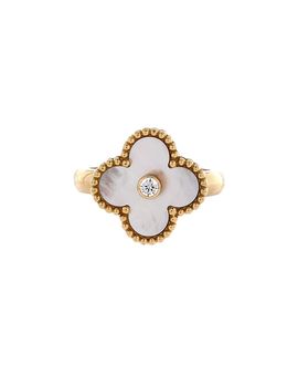 Pre-owned Van Cleef & Arpels Pre-Owned Van Cleef & Arpels Vintage Alhambra Ring 18K Gold with Mother of Pearl and Diamond