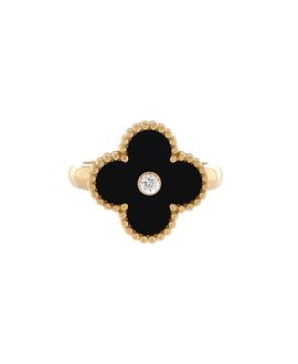 Pre-owned Van Cleef & Arpels Pre-Owned Van Cleef & Arpels Vintage Alhambra Ring 18K Gold with Onyx and Diamond