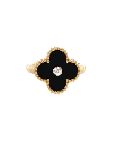 Pre-owned Van Cleef & Arpels Pre-Owned Van Cleef & Arpels Vintage Alhambra Ring 18K Gold with Onyx and Diamond