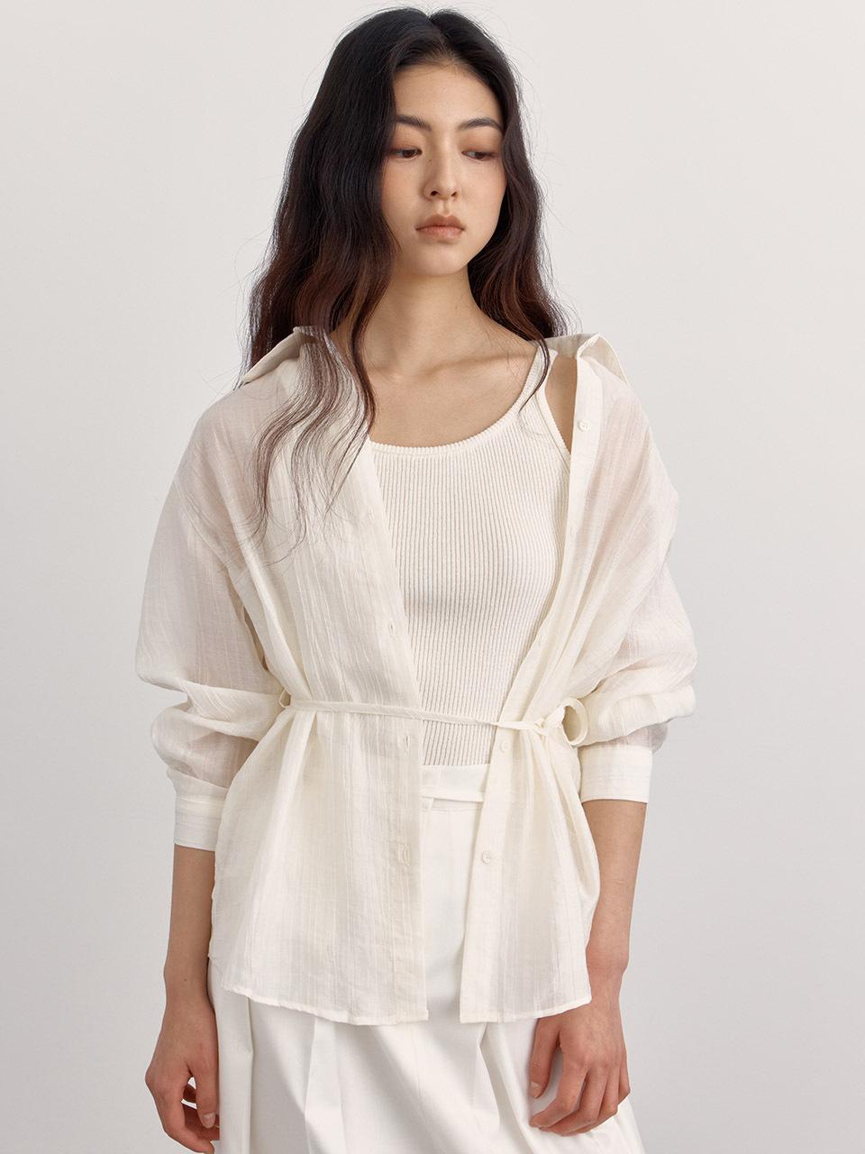 PREECY Airy Stripe Seersucker Shirt []