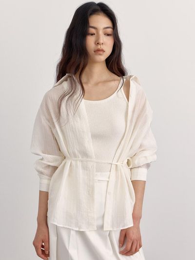PREECY Airy Stripe Seersucker Shirt []