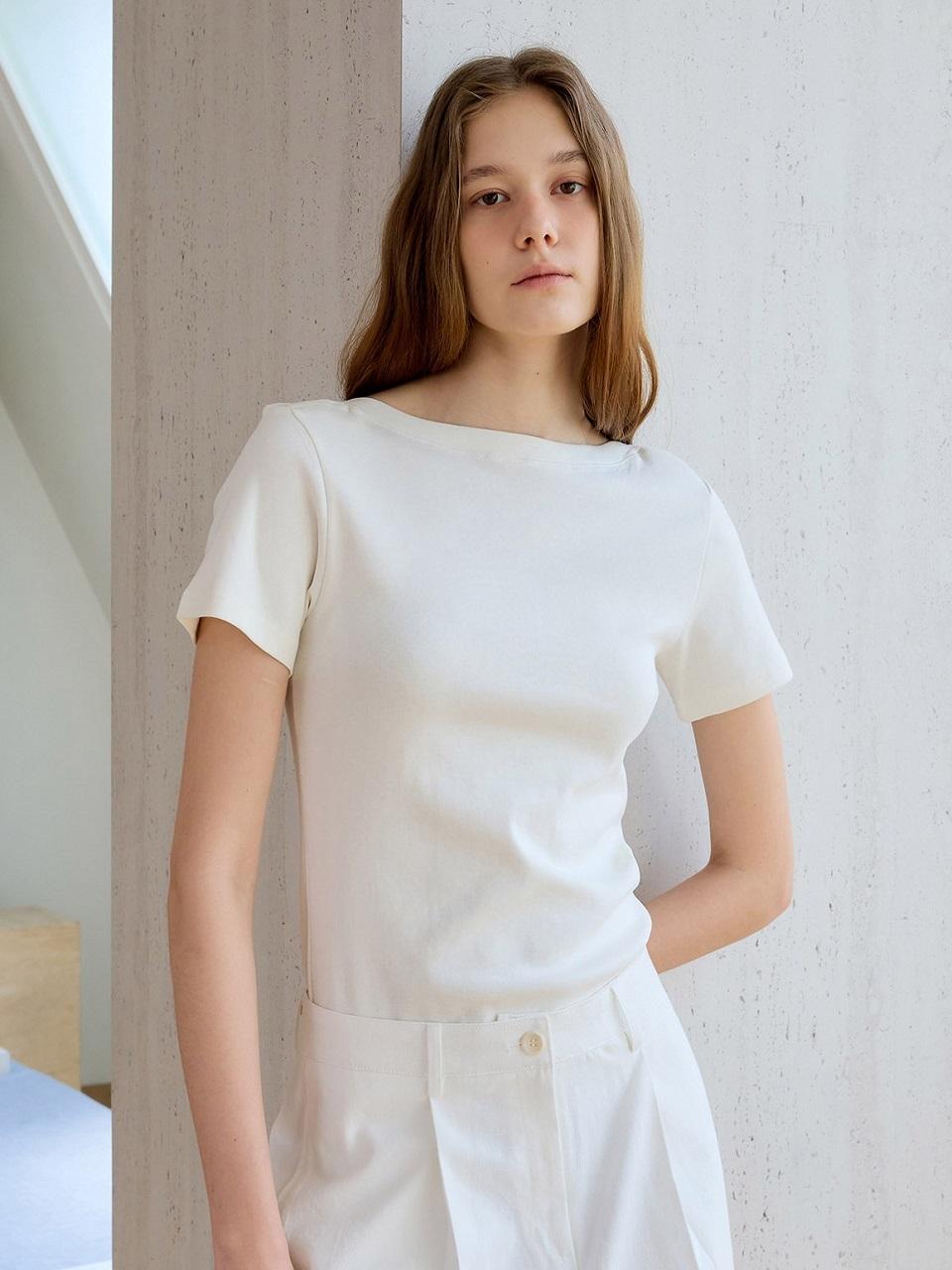 PREECY BOAT NECK COTTON T-SHIRT [2COLOR]