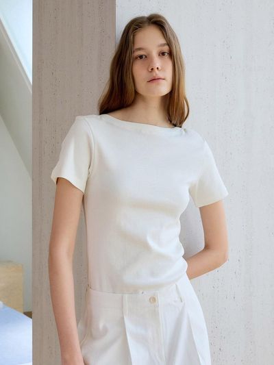 PREECY BOAT NECK COTTON T-SHIRT [2COLOR]