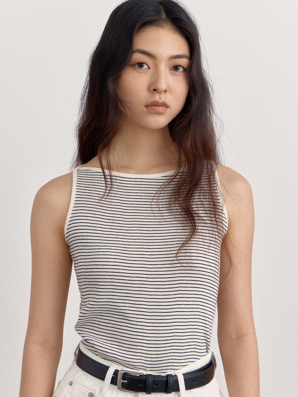 PREECY Boatneck Stripe Tank Top [3color]