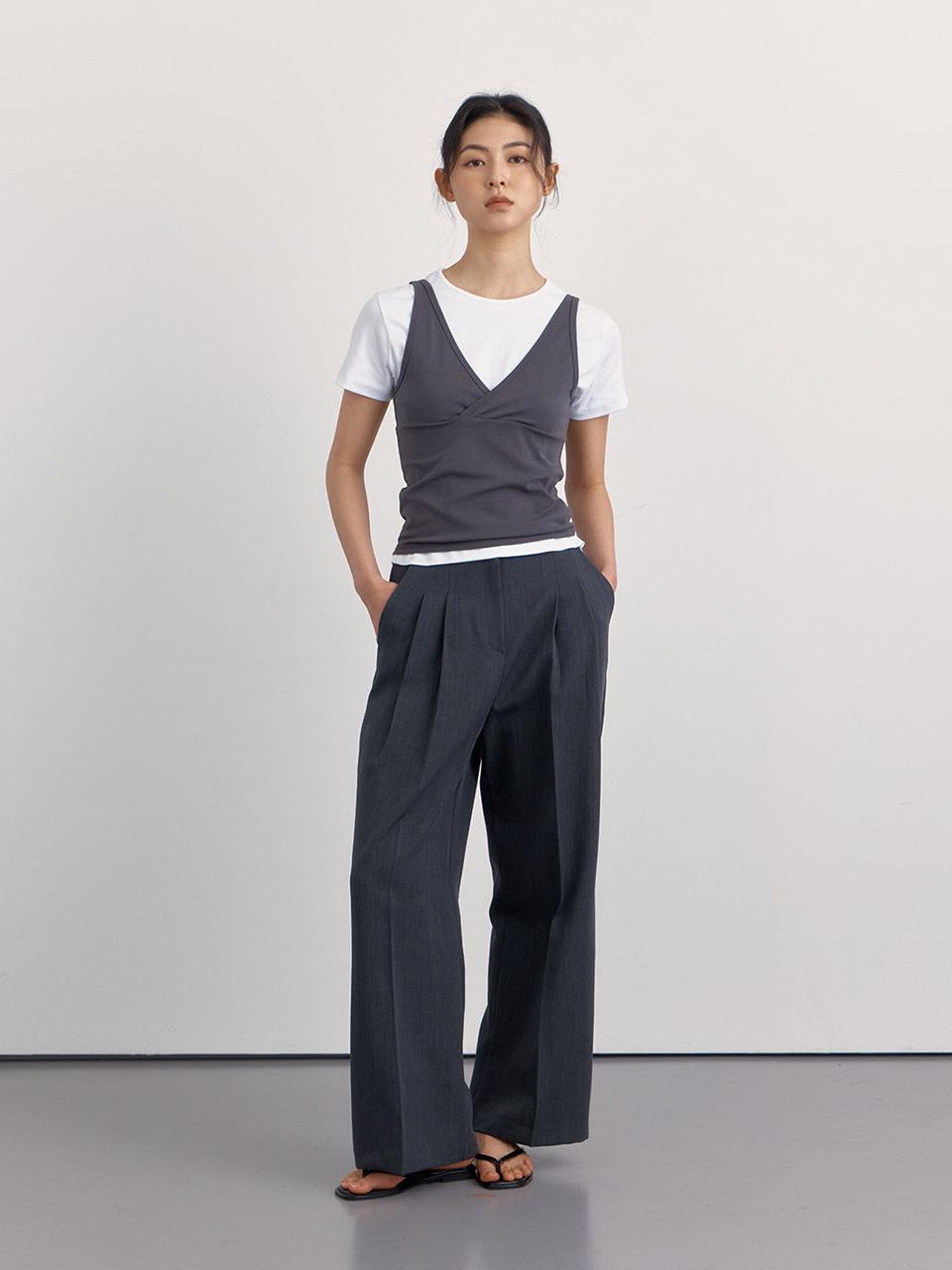 PREECY ENNE Linen Slacks Pants [Charcoal Black]