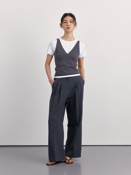 PREECY ENNE Linen Slacks Pants [Charcoal Black]