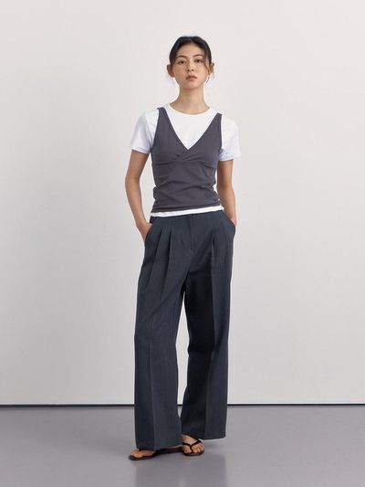 PREECY ENNE Linen Slacks Pants [Charcoal Black]