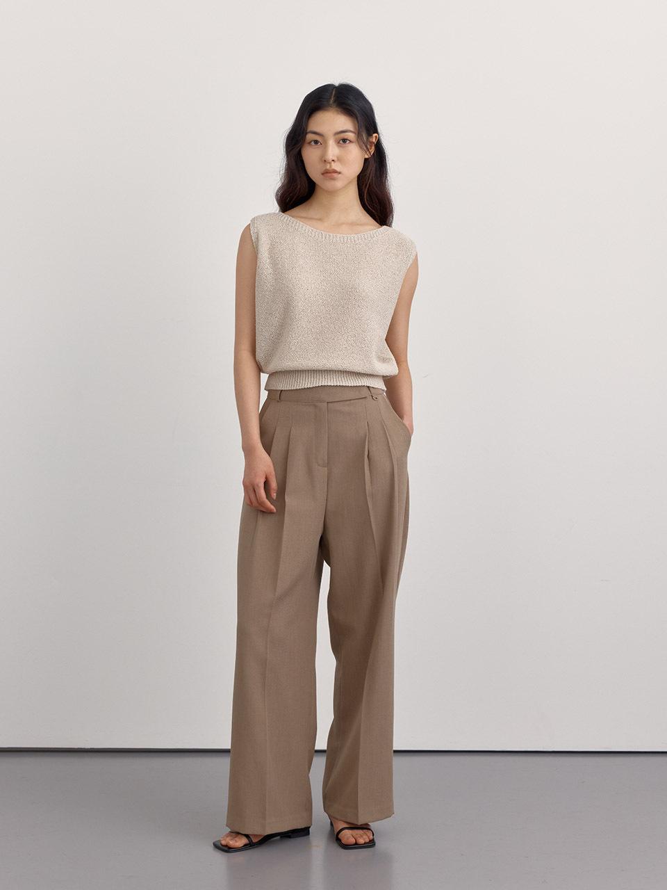 PREECY ENNE Linen Slacks Pants (Deep Beige)