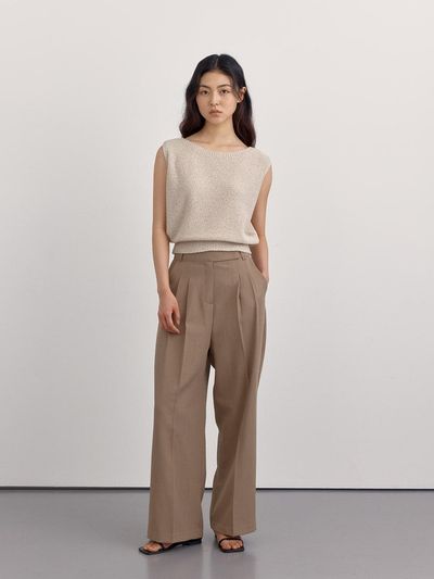 PREECY ENNE Linen Slacks Pants (Deep Beige)