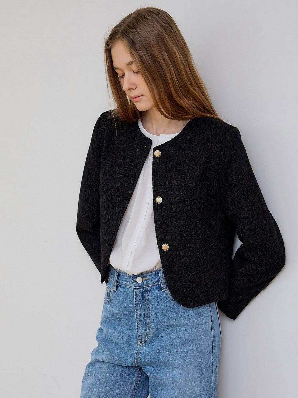 PREECY GOLDEN TWEED BLAZER [BLACK]