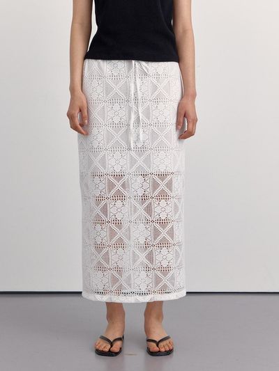 PREECY Lace Drawstring Long Skirt []