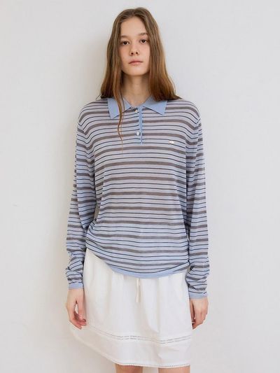 PREECY LOVELY STRIPE KNIT T-SHIRT [BLUE]