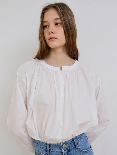 PREECY LUSH SHIRRING VOLUME BLOUSE [WHITE]