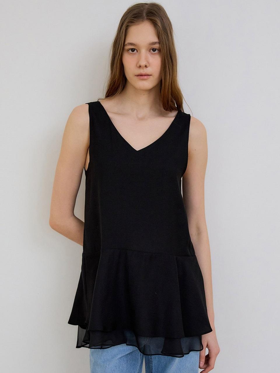 PREECY LUSH WAVE CHIFFON BLOUSE [BLACK]