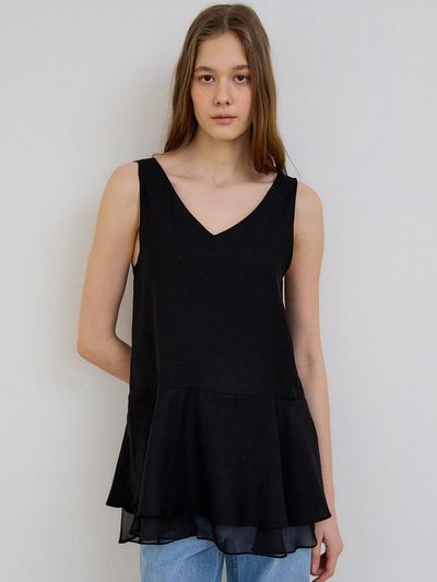 PREECY LUSH WAVE CHIFFON BLOUSE [BLACK]