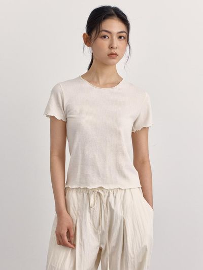 PREECY Raw Edge Ribbed Short Sleeve Skirt